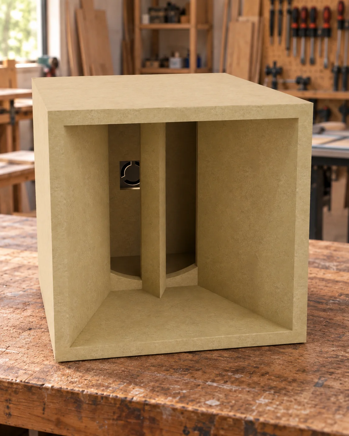 Caixa acústica Canion modelo 1030Q em MDF na oficina