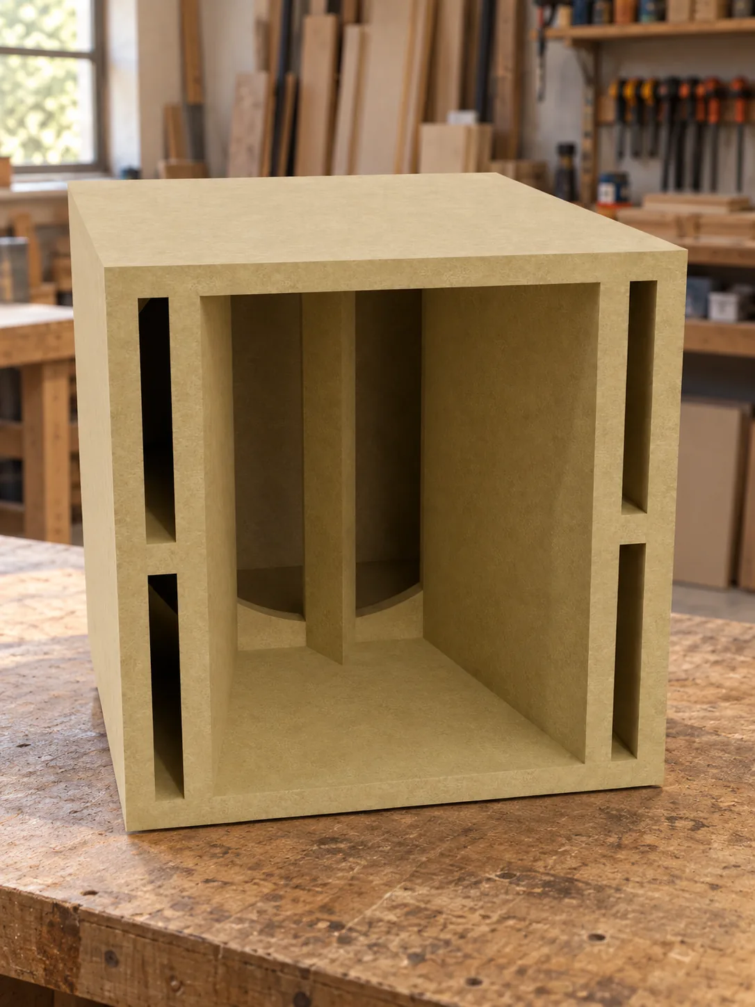Caixa acústica Canion modelo 1038R em MDF na oficina