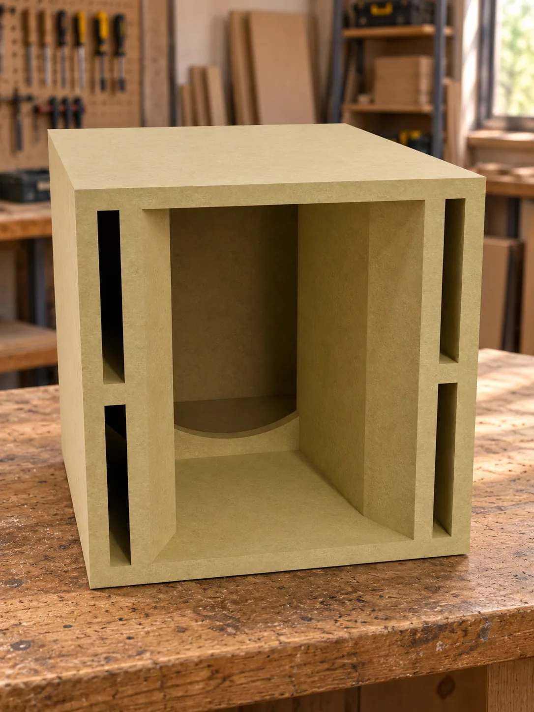 Caixa acústica Canion modelo 1039R em MDF na oficina
